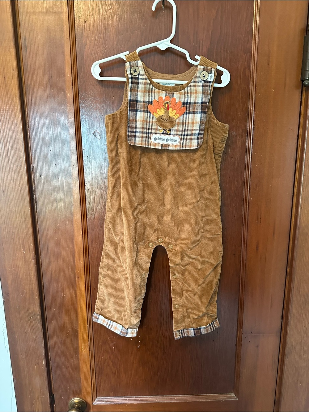 Thanksgiving Gobble Gobble Brown Corduroy Baby Overalls